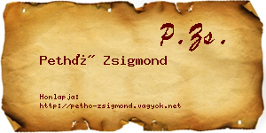 Pethő Zsigmond névjegykártya